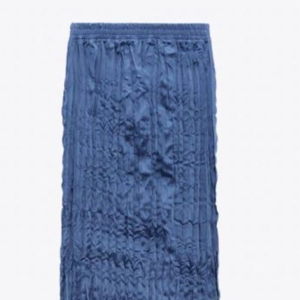 ZARA WOMEN ELASTIC WAISTBAND CRINKLE PLISSE MIDI STRAIGHT SKIRT  1131 835 420
